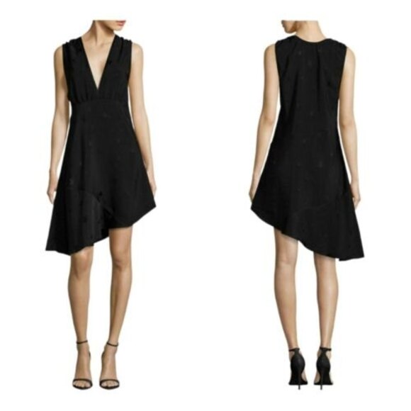 Zadig & Voltaire Black Satin Root Star Asymmetrical knee length dress XS Gothic - Picture 1 of 11